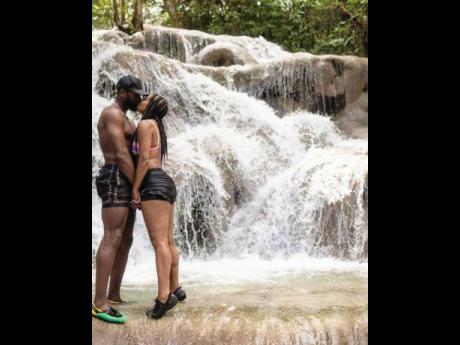 ‘Down by the water’, Gabrielle Union tagged this cute snap of her and husband Dwyane, at Dunn’s River Falls. 