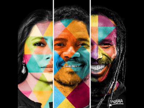 The cover art for the single for ‘America Vibra’, a trilingual song featuring Ziggy Marley (right), Natiruts lead vocalist Alexandre Carlo and Academy Award-nominated actress Yalitza Aparicio (left).