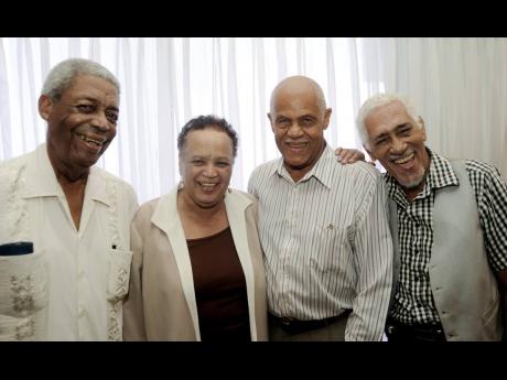 (From left) Ken Allen shares a hearty laugh with journalism veterans Barbara Gloudon, Ken Chaplin, and Junior Dowie. Allen died on Sunday, January 24, 2021 aged 87. Gloudon is the only surviving person in the photograph.