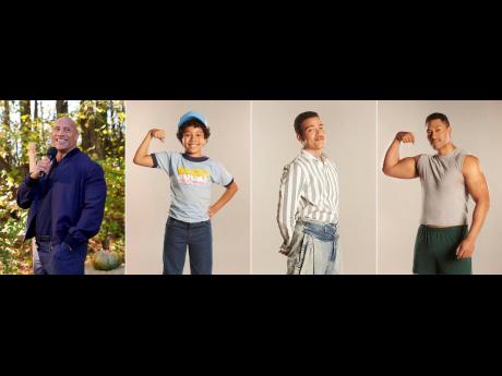 From left: Dwayne Johnson and the actors who portray him in the comedy series ‘Little Rock’, Adrian Groulx as Dwayne at 10, Bradley Constant as Dwayne at 15, and Uli Latukefu as Dwayne at 20. The series premieres on February 16.