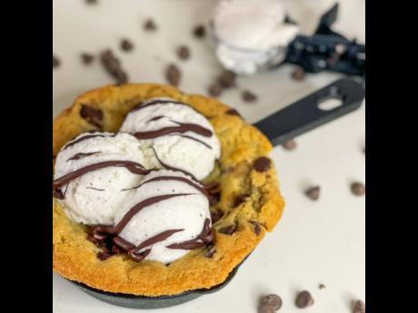 James’ speciality: chocolate chip cookie skillet, topped with vanilla bean ice cream.