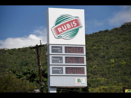 Gas prices being shown at a RUBiS service station in Vineyard Town, St Andrew, yesterday.