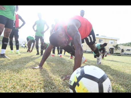 Jamaica’s Reggae Boyz in training at the UWI/JFF/Captain Horace Burrell Centre of Excellence at the University of The West Indies Mona Campus on Tuesday, August 27, 2019.