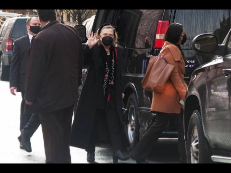 Hillary Clinton arrives for the funeral of actress Cicely Tyson in the Harlem neighborhood of New York City.