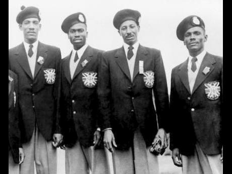 
The Jamaican 4x400 metres gold medal team at the 1952 Olympic Games in Helsinki, Finland (left to right) Arthur Wint, George Rhoden, Herb McKenley and Les Laing. 