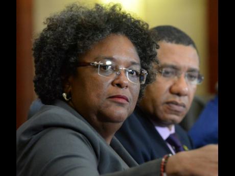 Barbados PM Mia Mottley and Jamaica PM Andrew Holness.