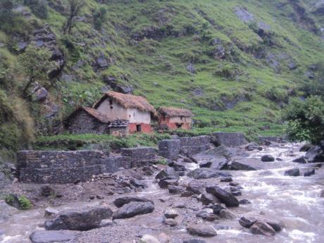 Gabion wall protecting households from flooding during peak monsoons in Kalika Village of Dailekh district in midwestern Nepal.
