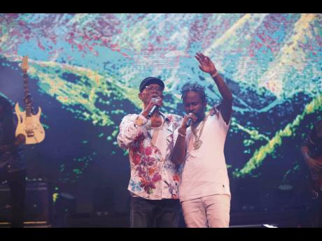 Popcaan (right) performs ‘God is Love’ with Beres Hammond, at the mega-successful, VP Records and Harmony House-produced ‘Love From a Distance’ virtual concert to close Reggae Month 2021.