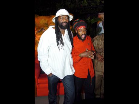 Tarrus Riley (right) and his father, Jimmy Riley, at the launch of a Beres Hammond concert in 2008.