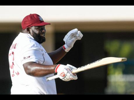 West Indies batsman Rahkeem Cornwall in action against Sri Lanka during day-two of their first Test match, at the Sir Vivian Richards Stadium in St John’s Antigua yesterday.