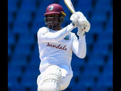 West Indies batsman Nkrumah Bonner plays a shot against Sri Lanka during action on Day Four of the first Test, which is being played at the Sir Vivian Richards Ground yesterday.