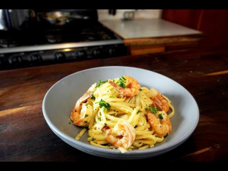 Savour the creamy delights of this scrumptious shrimp scampi.