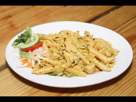 The shrimp pasta is a customer favourite at White Sands Beach Seafood Restaurant in Rocky Point, Clarendon.