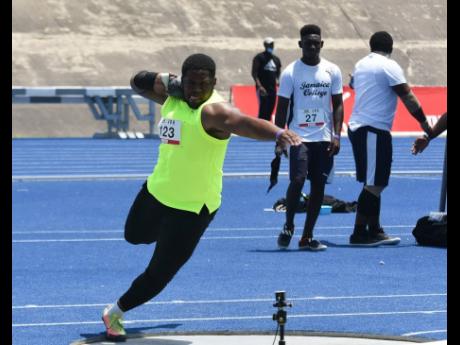 
O’Dayne Richards wins the men’s shot put with a distance of 19.85m at the JOA/JAAA Olympic Destiny Series at the National Stadium yesterday.