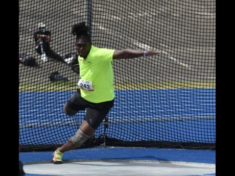 
Fedrick Dacres on his way to victory in the men’s discus throw event at the Olympic Destiny Series at the National Stadium yesterday.