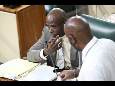 Dwight Sibblies, member of Public Accounts Committee, poses questions to Auditor General Pamela Monroe Ellis during a committee meeting in Parliament on Tuesday. Sibblies came under scrutiny because of conflict-of-interest concerns over his parliamentary r