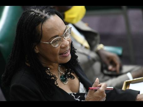 Senator Donna Scott-Mottley addresses the Senate last Friday during  debate of the bill titled The Trade Marks (Amendment) Act 2021, which was passed in the Senate without amendments.
