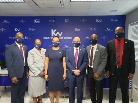 The team participating in the Kingston Wharves Limited’s (KWL) annual general meeting, held virtually last Thursday. From left: KWL CEO Mark Williams; Allison Bernard, director, PricewaterhouseCoopers (PWC); KWL Group CFO Clover Moodie; KWL Chairman Jeff