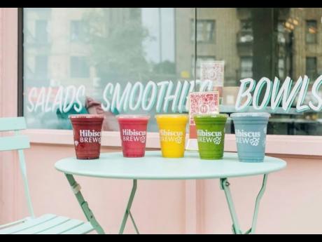 A rainbow of smoothies available at Brooklyn cafe Hibiscus Brew.