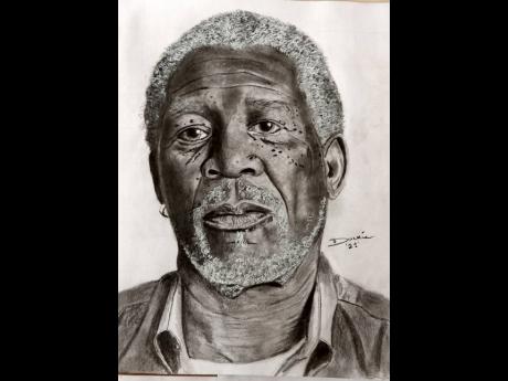 A portrait by O’Neil Duckie of movie star Morgan Freeman.