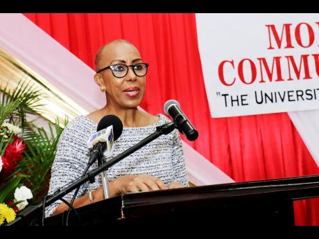 Fayval Williams, minister of education, youth and information, addresses the audience at the Outstanding Achievement Awards 2019-2021 at the Montego Bay Community College last week.