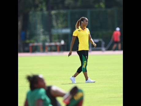 Briana Williams at the Jamaica team training at the Tokyo Olympic Stadium warm-up track on Monday. 