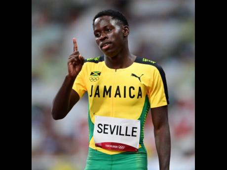 Jamaica’s Oblique Seville reacts after competing in the men’s 100m first round at the Tokyo 2020 Olympics at the Tokyo Olympic Stadium in Tokyo, Japan yesterday.