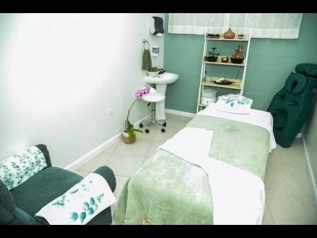 The spa is complete with furniture and a special pregnancy massage cushion and headrest for expectant mothers. 
