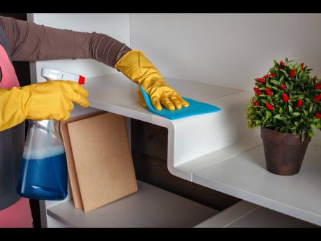It’s important to thoroughly clean all wet surface areas, such as countertops and shelves.