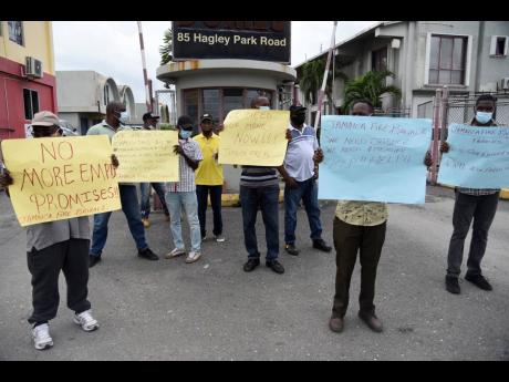 Jamaica Fire Brigade drivers protest having not received an increase in salaries for almost a decade.