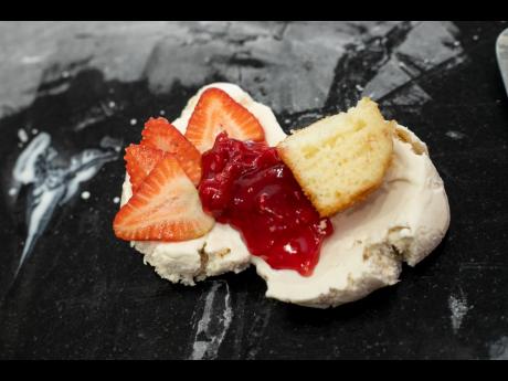 The strawberry shortcake — vanilla ice cream with strawberries, strawberry filling and pound cake. 