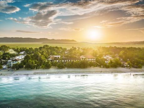 An aerial shot of the Charela Inn, which sits on the iconic seven-mile white sand Negril beach. 