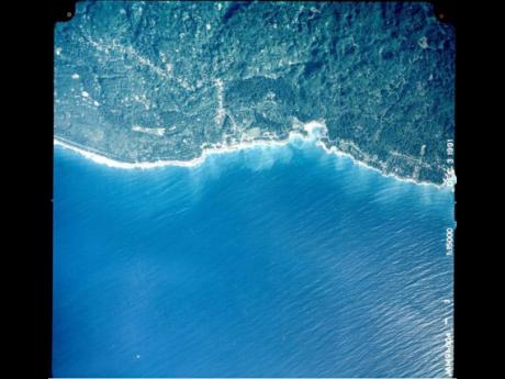 High-altitude satellite view of Little Bay and Brighton, Westmoreland.