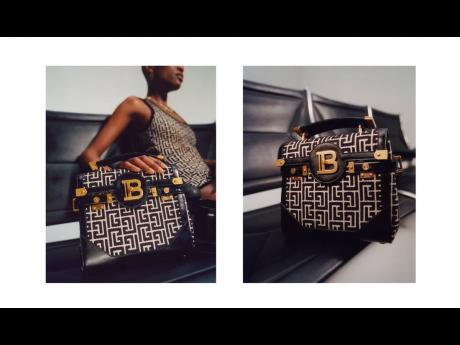 SAINT International model, Barbra-Lee Grant, sidles up next to the bi-colour jacquard B-Buzz 23 bag from Parisian fashion house, Balmain. 