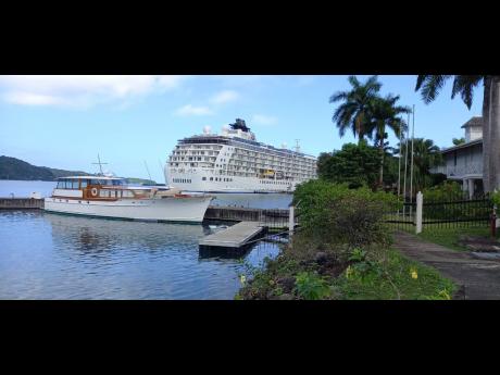The cruise ship ‘The World’, docked at the Ken Wright Pier in Port Antonio on Sunday.