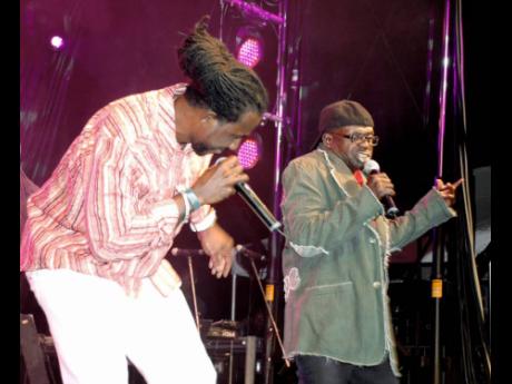 Singer Anthony Malvo (left) and veteran deejay Tiger performing at Sting 2009 at Jamworld in Portmore, St Catherine.