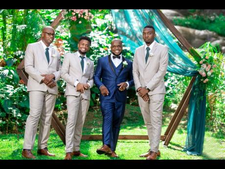 Every man needs a support system and this groom says he could not have chosen a better set, From left: Best man and brother of the groom, Shane Dockery; groomsman Chad-Marc Hyatt; the groom, Gary Dockery; and Tyrese Crosdale, cousin of the bride. 
