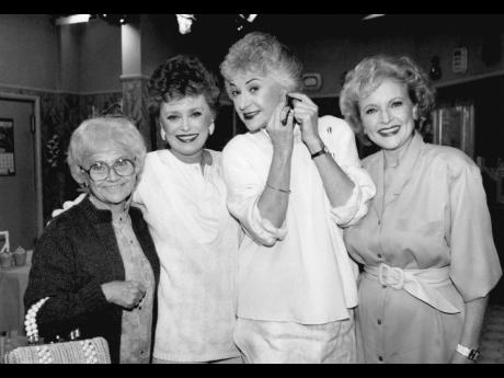 
Actors from the television series ‘The Golden Girls’ stand together during a break in taping December 25, 1985 in Hollywood. From left are, Estelle Getty, Rue McClanahan, Bea Arthur and Betty White. 