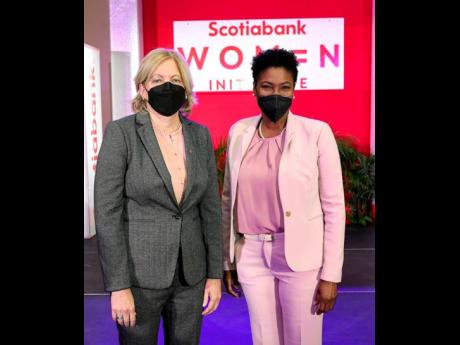 Scotiabank ladies of the moment: Anya Schnoor (left), executive vice-president of Scotiabank Caribbean, Central America and Uruguay, and Audrey Tugwell Henry, president and CEO, Scotia Group Jamaica.