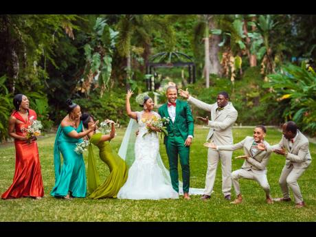 There’s nothing like a fun bridal party that makes the occasion worth remembering a lot more, and the Robinsons had (from left) bridesmaids Tiffany Lawrence and Brittany Robinson, maid of honour Naudia Hodgson, best man Jason Williams, groomsmen Ricardo 