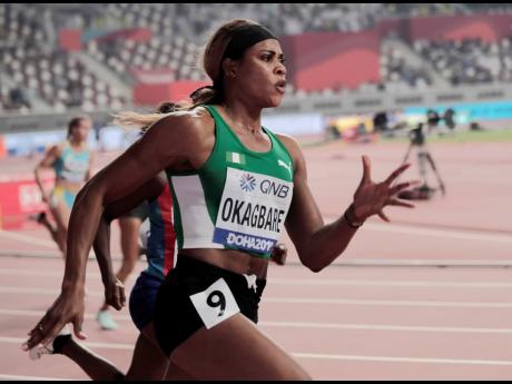 Blessing Okagbare of Nigeria races in a women’s 200-metre heat at the World Athletics Championships 
in Doha, Qatar, 
September 30, 2019. 