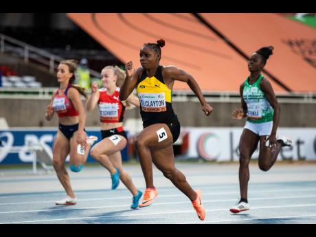 
Jamaica’s Tina Clayton (second right) powering to victory in the women’s 100 metres final at the World Under-20 Championships in Nairobi, Kenya last year.