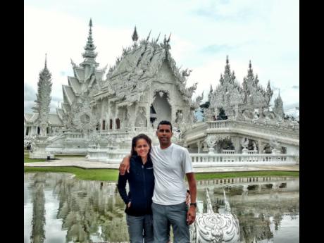 Heidi and Jonas by the White Temple in Chiang Rai, Thailand.