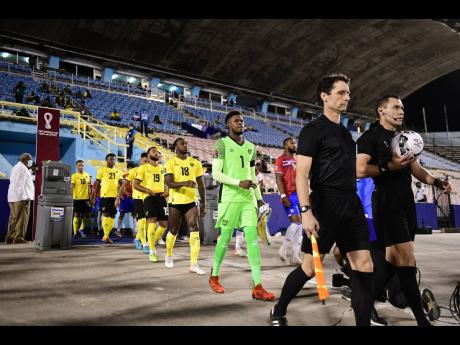 Teams and officials enter the field for the  Jamaica versus Costa Rica Concacaf World Cup  qualifier held at the National Stadium in St Andrew on Wednesday, February 2, 2022. 