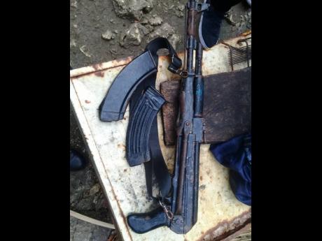 The AK-47 assault rifle reportedly recovered from Andre Hinds after he was killed in a police-military operation in Westmoreland yesterday.