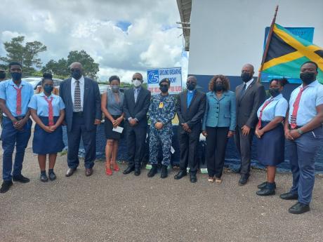 Students, administrators and members of the board of the Knox College with past student, Chief of Defence Staff, Rear Admiral Antonette Wemyss Gorman (centre), at the institution’s groundbreaking ceremony for the school’s sixth form block. 