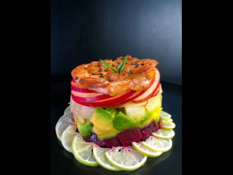 You have not lived until you have tried the scrumptious shrimp and fruit timbale.