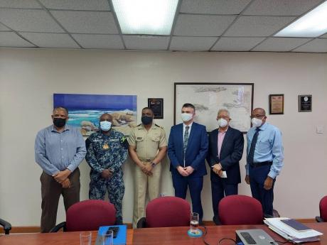 From leftt: Captain Steven Spence, director of safety, environment and certification, Maritime Authority of Jamaica; Cdr Aecion Prescott, Commander District 2, Jamaica Defence Force (JDF) Coast Guard; Lt, Cdr Leonard Wynter, acting commanding officer, Dist