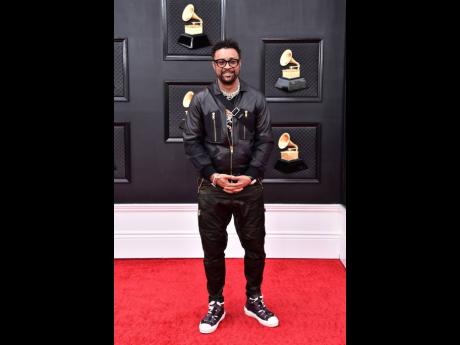 Shaggy poses on  the red carpet at the 64th Annual Grammy Awards at the MGM Grand Garden Arena.