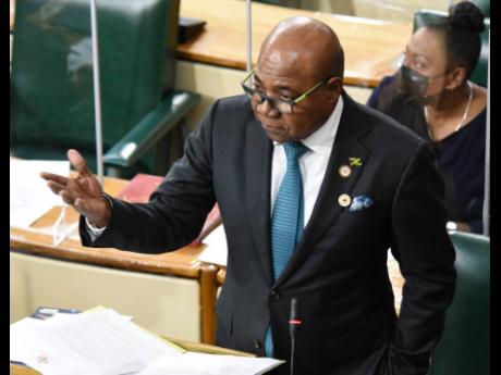 Edmund Bartlett, minister of tourism, as he makes his presentation to the 2022 Sectoral Debate during the sitting of the House of Representatives on Tuesday.
